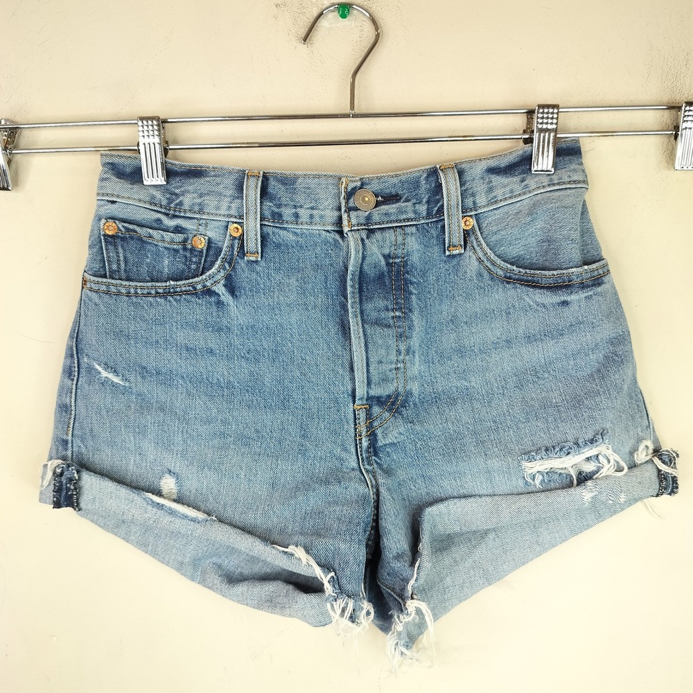 Levi's Wedge Denim Shorts 26" Waist High Rise Distressed Cut Off Festival Summer